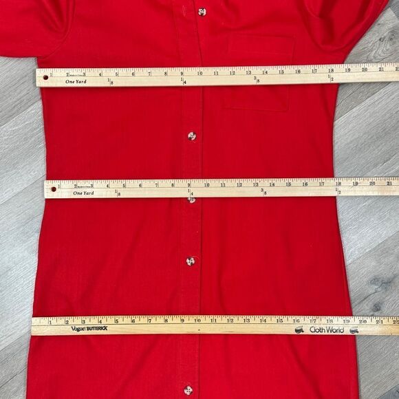 Vintage Stuart Randolph Button Down Shirt Dress Red Small Midi Long Sleeve - Picture 10 of 11